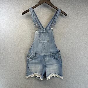 SO Denim Lace Trim Overalls Kids Girls Size 16 Blue Cotton Blend Jeans Pockets
